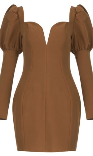 Milena Puff Long Sleeve Sweetheart Mini Brown Dress
