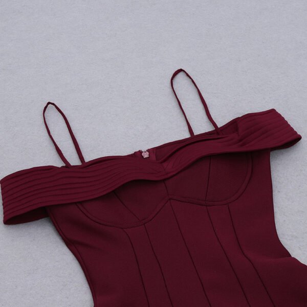 Leanna Burgundy Ribbed Off The Shoulder Midi Dress - Image 10