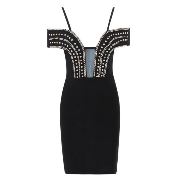 Malysa Black Mini Metal Studded Bandage Dress