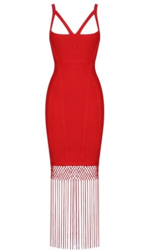 Irene Sleeveless Maxi Tassels Bandage Dress - Red