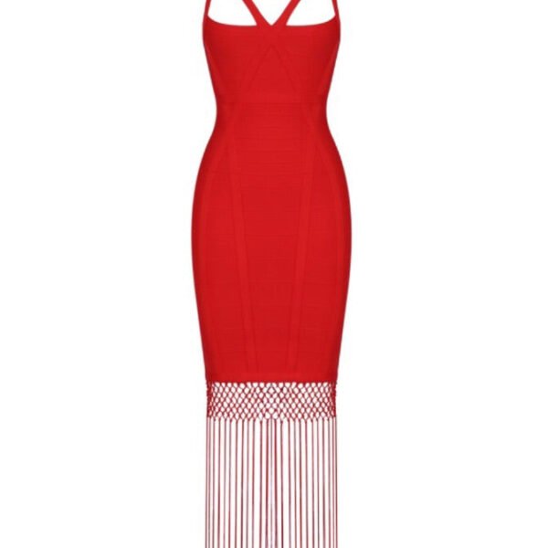 Irene Sleeveless Maxi Tassels Bandage Dress - Red