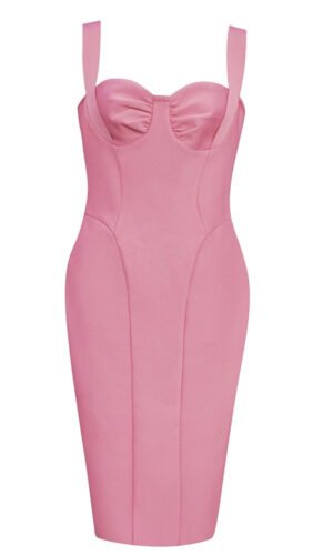 Ivory Pink Bustier Structured Midi Dress