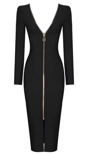 Shannon Black Open Back Long Sleeve Midi Dress