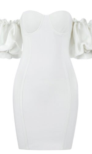 Harleen White Mini Puff Sleeve Off Shoulder Dress