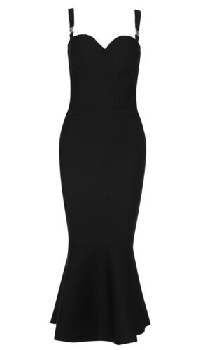 Marlowe Black Strap Corset Mermaid Midi Dress