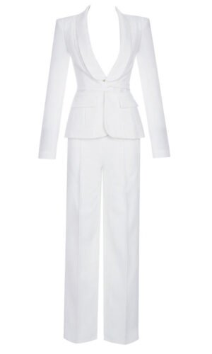 Ivonne White Two Piece Pants Set with Lace