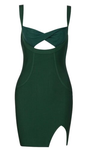 Kehlani Green Draped Bustier Strap Mini Dress