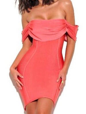 Payton Coral Off Shoulder Mini Bandage Dress