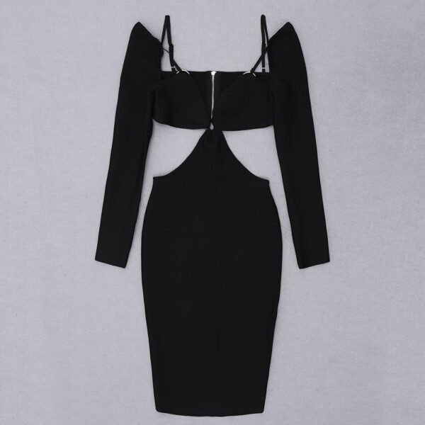 Cassidy Strappy Cut Out Long Sleeve Midi Black Dress - Image 7