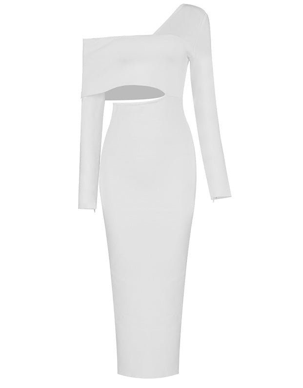 Magdalena White One Sleeve Off Shoulder Midi Dress