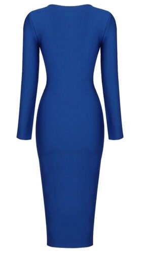 Shannon Blue Open Back Long Sleeve Midi Dress