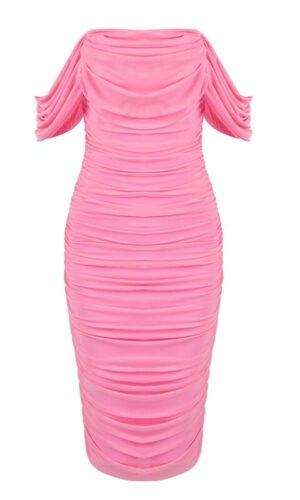 Nicoline Sexy Off Shoulder Midi Dress- Pink