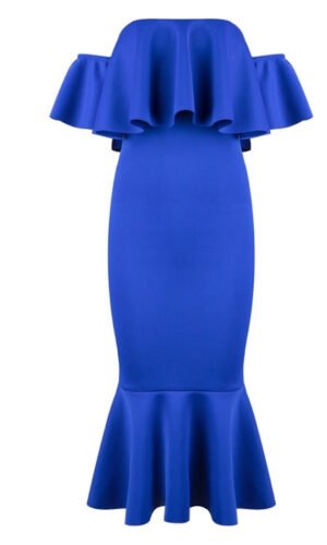 Azalea Blue Ruffle Fluted Midi Dress