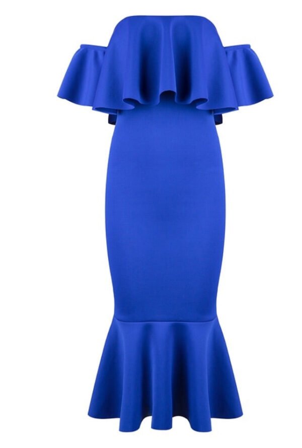 Azalea Blue Ruffle Fluted Midi Dress