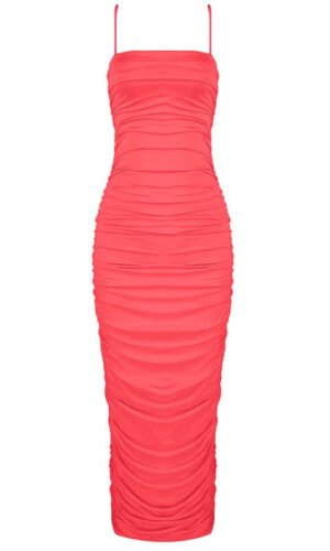 Halie Sexy Loose Spaghetti Strap Midi Summer Dress- Coral Pink