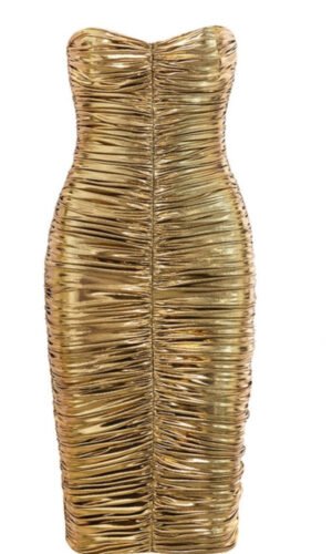 Kelcie Midi Golden Strapless Dress