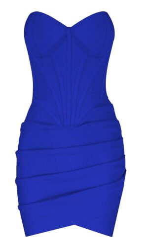 Maisie Strapless Bustier Draped Mini Dress -Blue
