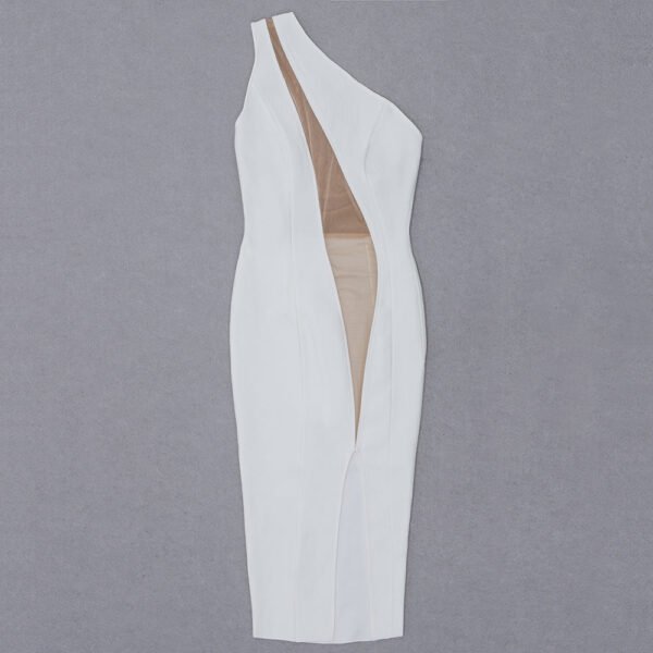 Lola White Mesh Insert One Shoulder Midi Dress - Image 2