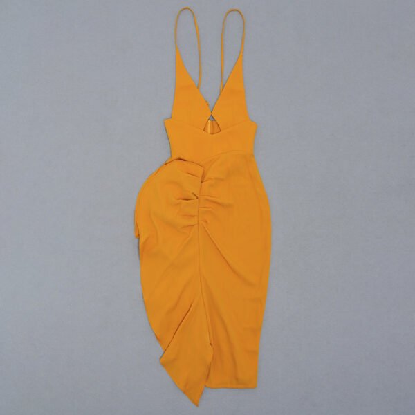 Helena Yellow Halter Backless Ruffle Midi Dress - Image 7