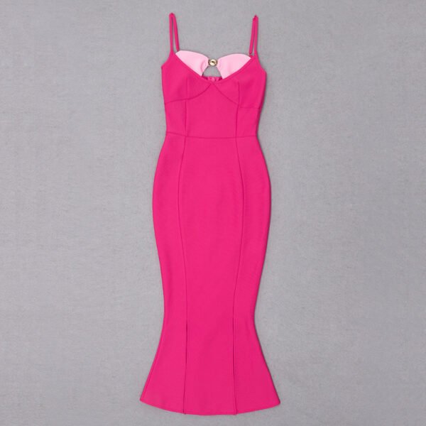 Sylvie Hot Pink Bustier Spaghetti Strap Midi Dress - Image 3