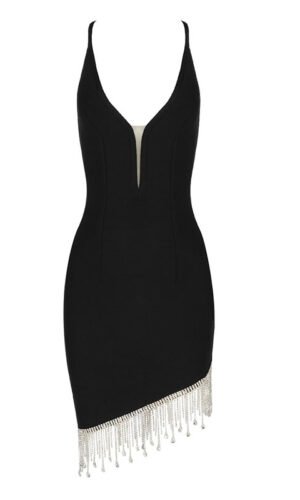 Kie Black Asymmetric Open Back Mini Dress