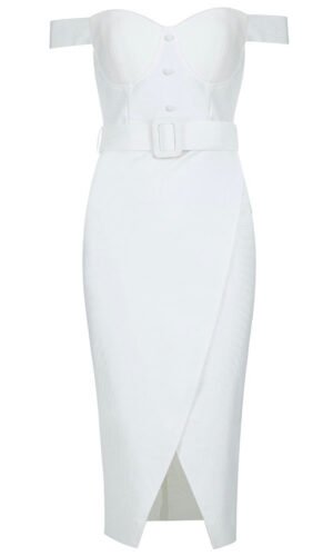 Evie Off Shoulder Bustier Midi Dress with Belt