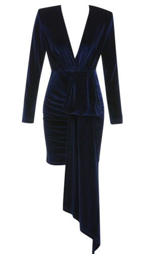 Journi Blue Velvet Long Sleeve Mini Dress