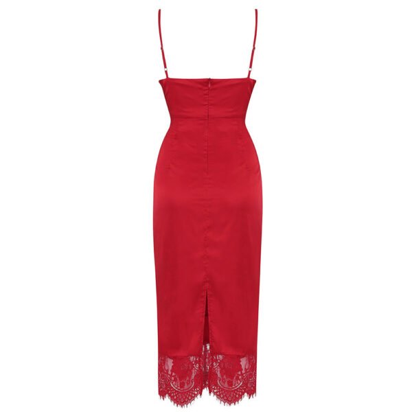 Laney Red Spaghetti Strap Midi Dress with Lace Hem - Image 3