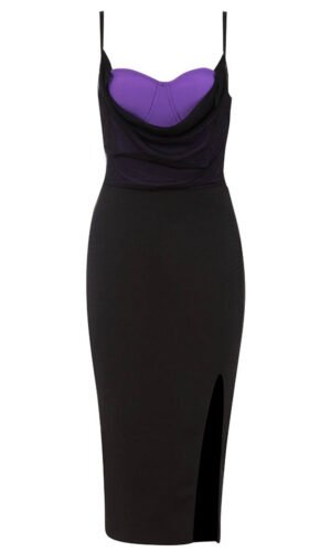 Brooke Purple Black Spaghetti Strap Midi Dress