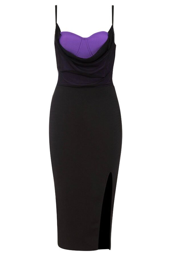 Brooke Purple Black Spaghetti Strap Midi Dress
