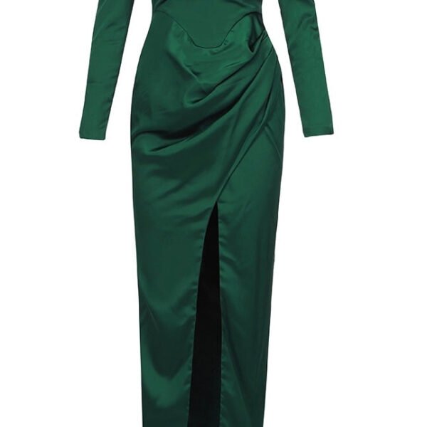 Cecilia Green Long Sleeve Draped Maxi Dress Green