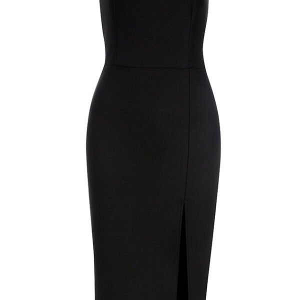 Hanna Black Strap Midi Dress with Split