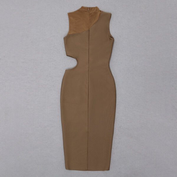 Marie Brown Midi Dress with Mesh Insert - Image 6