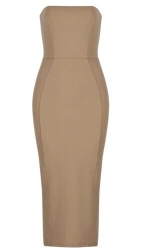 Alaina Strapless Tan Midi Dress