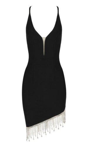 Naomi Black Backless Embellished Hem Mini Dress