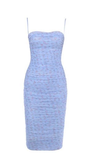 Isabelle Blue Floral Spaghetti Strap Midi Dress