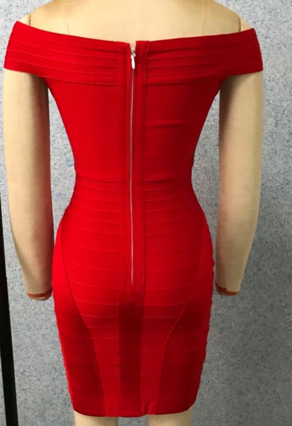 Kay Red V-Neck Off Shoulder Bandage Dress - Image 7