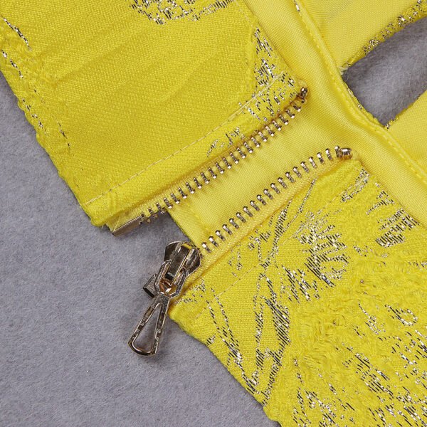 Noelle Yellow Jacquard V Neckline Shorts Suit - Image 7