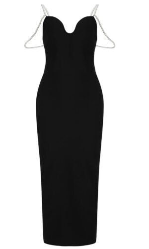 Marissa Pearl Straps Open Back Blaack Midi Dress