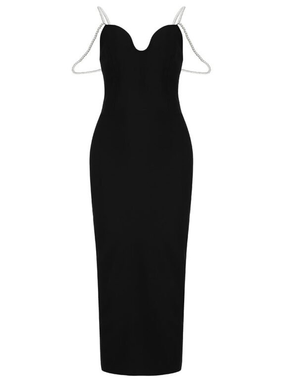 Marissa Pearl Straps Open Back Blaack Midi Dress