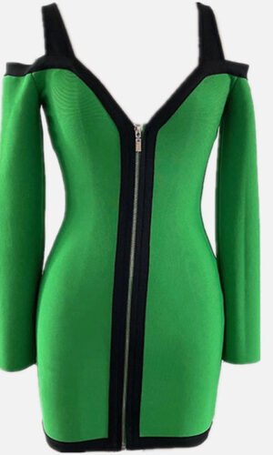 Elise Long Sleeve Green Mini Dress