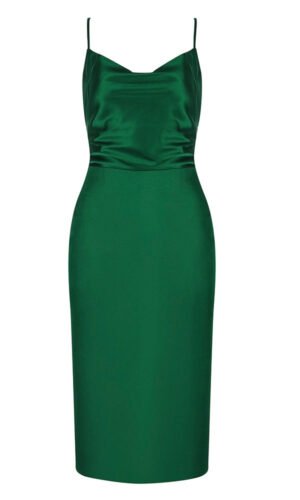 Hadleigh Green Satin Backless Midi Dress