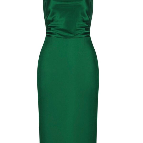 Hadleigh Green Satin Backless Midi Dress