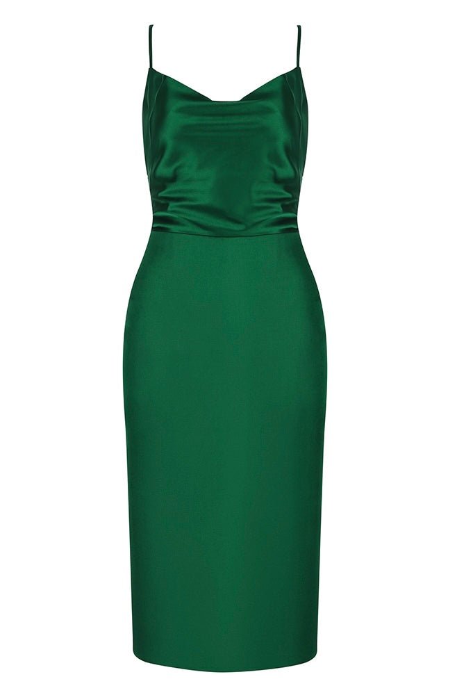 Hadleigh Green Satin Backless Midi Dress