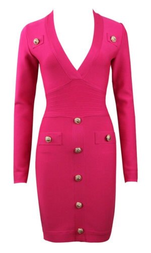 Joy Rose Pink Mini Long Sleeve V Neck Dress
