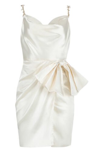 Victoria Draped White Satin Strap Dress