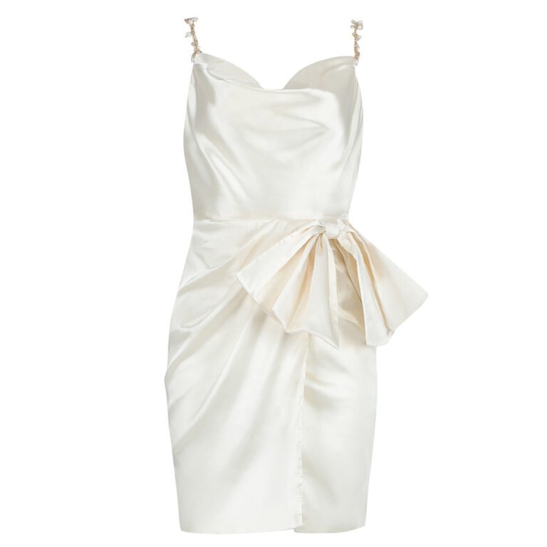 Victoria Draped White Satin Strap Dress