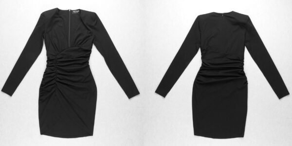 Josephine Black V Neck Mini Long Sleeve Dress - Image 2