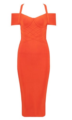 K'lynn Orange Off Shoulder Bandage Dress