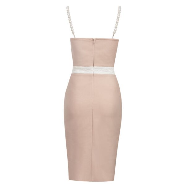 Cassandra Beige White Pearl Spaghetti Strap Midi Dress - Image 2